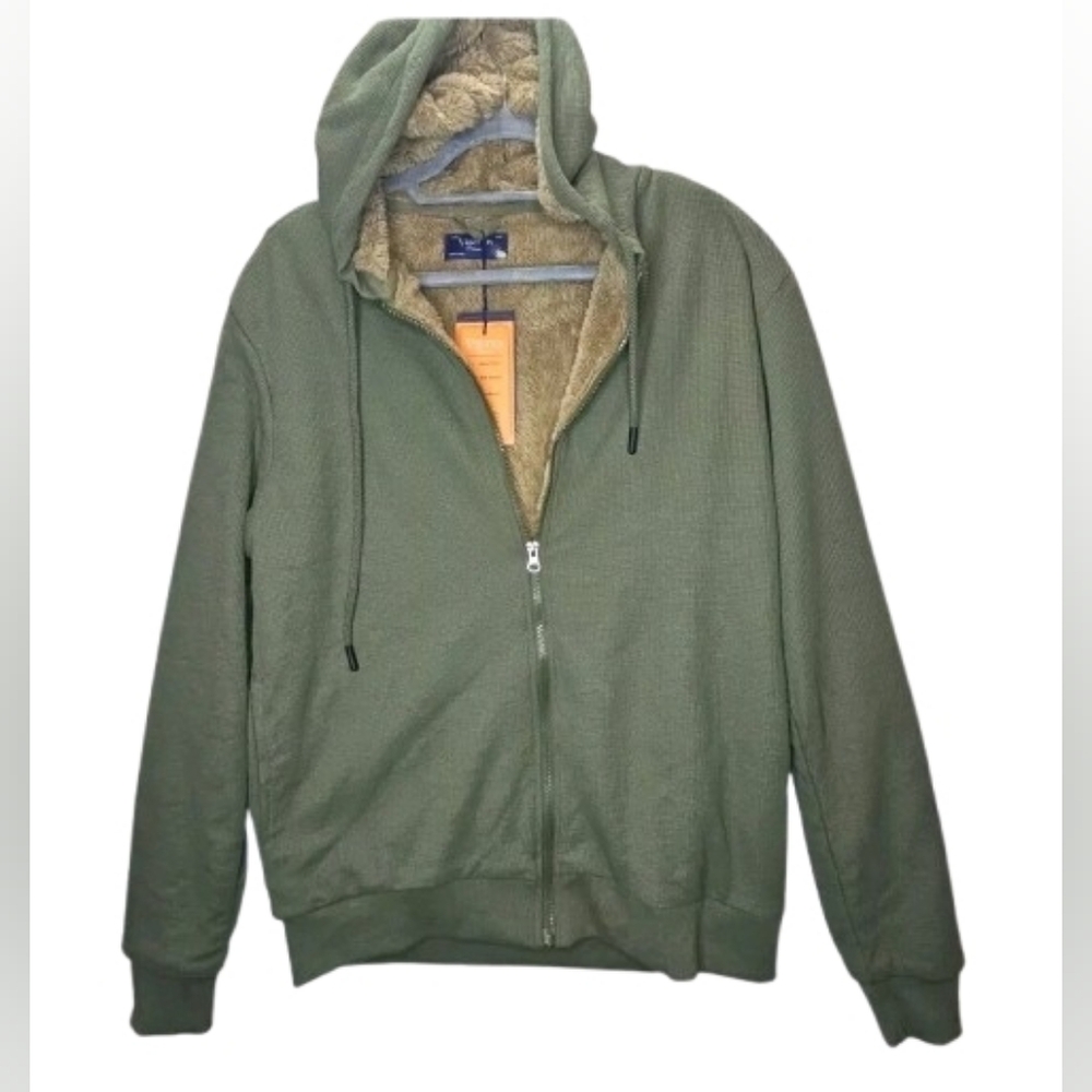 Visitor Premium Men,s heavyweight Sherpa Lined Thermal hoodie sweater Green M